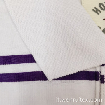T-shirt polo con risvolto a maniche corte a righe in cotone poliestere